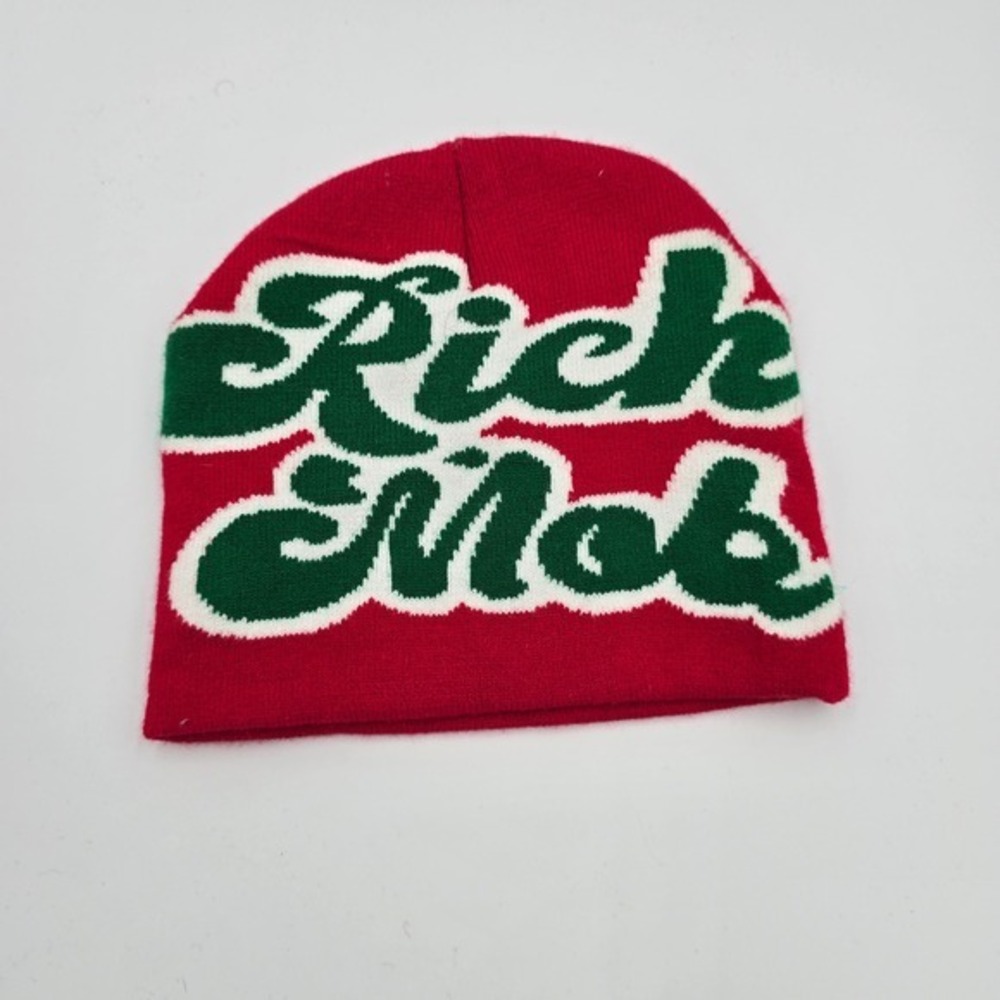 Rich Mob‎ Beanie Knit Hat Red Green White Winter Warm